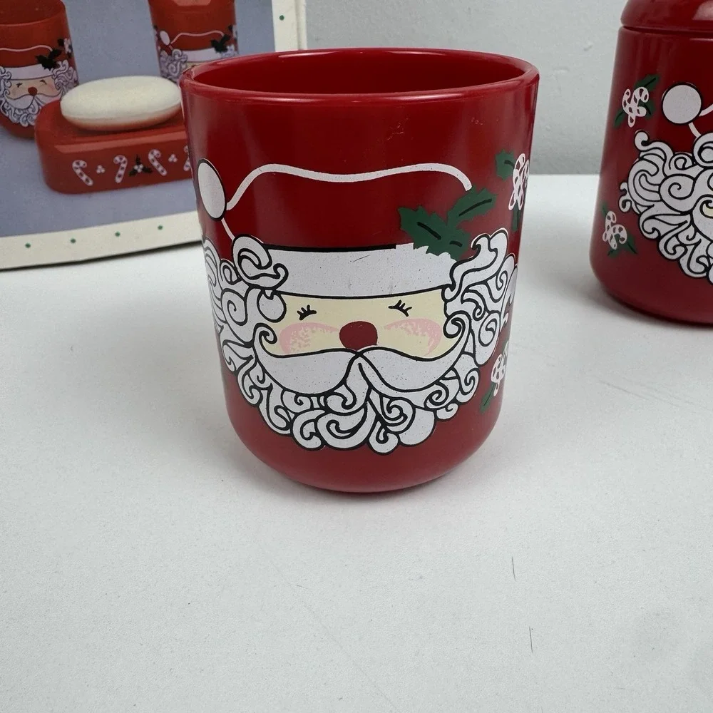 Vtg 90s Saturday Knight Ltd Santa Bathroom Set 3pc Soap‎ Dish Tumbler Holder USA